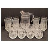 K - Clear Cut Glass Pitcher and Tumbler Set (Lot of 11)