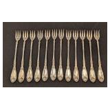 K - Set of 12 1881 Rogers A1 Vintage Silver Plated "La Vigne" Pattern Oyster/Cocktail Forks