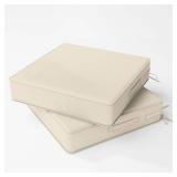 (3) Kimunuk 19 in. x 19 in. x 4 in. (2-Pack) Square Outdoor Patio Seating Repacement Lounge Chair Dining Seat Cushion Cream