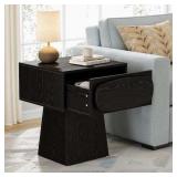 BYBLIGHT Kerlin 21.65 in. H x 17.72 in. D x 25.59 in. W Black Rectangle Wood End Table with Drawer, Side Table for Living Room