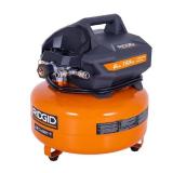RIDGID 6 Gal. 150 PSI Portable Electric Oil-Free Jobsite Pancake Air Compressor with Dual Pressure Gauges and 2-Quick Couplers