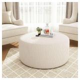 CHRISTOPHER KNIGHT HOME Beige Soft Corduroy Fabric Modern Round Accent 30 in. Ottoman