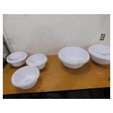 (5) Bloem Grecian 18 in. & 10in. Casper White Plastic Urn Planter