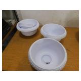(5) Bloem Grecian 18 in. & 10in. Casper White Plastic Urn Planter