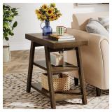 BYBLIGHT Kerlin 23.62 in. Rustic Brown Rectangular Wood End Table, 3 Tier Farmhouse Side Tables with Storage Shelf for Home