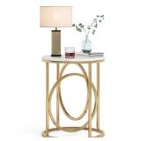 Andrea 20 in. Marble White Round Wood End Table with Gold O-shaped Base