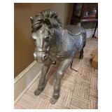 Large Metal Horse Statue with Saddle - Indoor Decor Sculptural Figure
