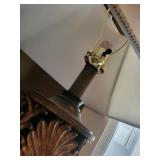 Antique-Style Table Lamp with Ornate Carved Leaf Base and Beaded Shade