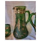 4-Piece Glass Pitcher & Tumbler Set with Gilt Trim and Cut-Glass Pattern