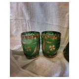4-Piece Glass Pitcher & Tumbler Set with Gilt Trim and Cut-Glass Pattern