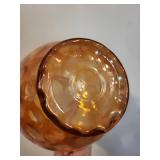 Amber Carnival Glass Pitcher with Ruffled Rim and Clear Handle