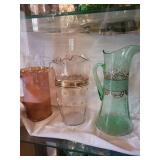 Three Glass Pitchers with Floral and Scroll Patterns (Lot of 3)