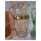 Three Glass Pitchers with Floral and Scroll Patterns (Lot of 3)