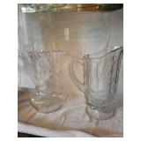 Floral Etched Pressed-Glass Pitcher & Compote - 2-Piece Crystal Set