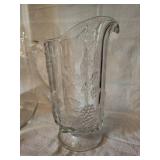 Floral Etched Pressed-Glass Pitcher & Compote - 2-Piece Crystal Set