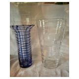 Glass Vases - Tall Grid-Pattern Cylinder Vase & Clear Frosted Swirl Vase (Lot of 2)