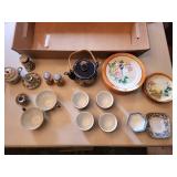 Assorted Chinese Porcelain Tableware Set - Floral Motifs on Teapot, Bowls & Cups