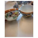Assorted Chinese Porcelain Tableware Set - Floral Motifs on Teapot, Bowls & Cups