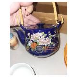 Assorted Chinese Porcelain Tableware Set - Floral Motifs on Teapot, Bowls & Cups