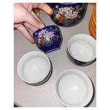 Assorted Chinese Porcelain Tableware Set - Floral Motifs on Teapot, Bowls & Cups