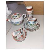 Assorted Chinese Porcelain Tableware Set - Floral Motifs on Teapot, Bowls & Cups