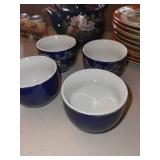 Assorted Chinese Porcelain Tableware Set - Floral Motifs on Teapot, Bowls & Cups