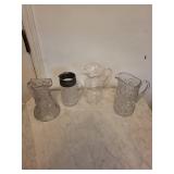 Crystal Glass Pitchers with Floral Etching (Lot of 4)