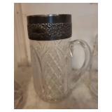 Crystal Glass Pitchers with Floral Etching (Lot of 4)