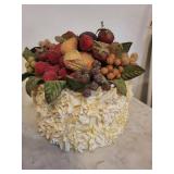 Glass Hurricane Vase Centerpiece with Crystal Bead Garland and Faux Berry Bouquet