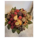 Glass Hurricane Vase Centerpiece with Crystal Bead Garland and Faux Berry Bouquet
