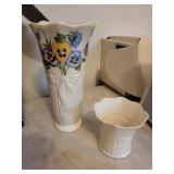 Belleek Ireland Tender Dreams Parian Vase 06656 with Floral Bouquet
