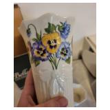 Belleek Ireland Tender Dreams Parian Vase 06656 with Floral Bouquet