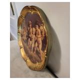 Sezzatini Italy Hand Painted Cherub Plate with Gold Frame and Winged Angel Figurine