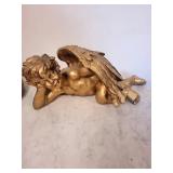 Sezzatini Italy Hand Painted Cherub Plate with Gold Frame and Winged Angel Figurine