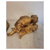 Sezzatini Italy Hand Painted Cherub Plate with Gold Frame and Winged Angel Figurine