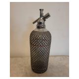 Vintage Chrome Seltzer Bottle with Diamond Pattern Sleeve and Lever Spout