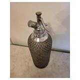 Vintage Chrome Seltzer Bottle with Diamond Pattern Sleeve and Lever Spout