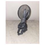 Vintage Metal Rabbit Figurine with Round Magnify glass Desk Top Ornament