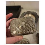 Antique Silver-Plate Vanity Set - Engraved Tray, Lidded Box & Floral Scroll Pieces