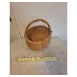 Wicker Basket with Tealight Candle Set in Plastic Tray