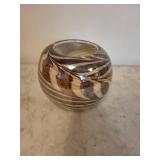 Zebra-Stripe Swirl Glazed Ceramic Vase - Globe-Shaped with Open Top