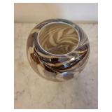 Zebra-Stripe Swirl Glazed Ceramic Vase - Globe-Shaped with Open Top