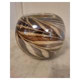 Zebra-Stripe Swirl Glazed Ceramic Vase - Globe-Shaped with Open Top