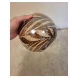 Zebra-Stripe Swirl Glazed Ceramic Vase - Globe-Shaped with Open Top