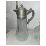Vintage Glass Decanter Set with Metal Hardware and Stoppered Bottles (Lot of 3)