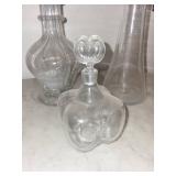 Vintage Glass Decanter Set with Metal Hardware and Stoppered Bottles (Lot of 3)
