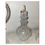 Vintage Glass Decanter Set with Metal Hardware and Stoppered Bottles (Lot of 3)