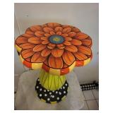 Sunflower Pedestal table - Hand-Painted Floral Top on Lime-Green Stem