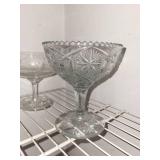 Crystal Cut Glass Pedestal Compotes (3) with Assorted Stemware - Beaded Rim & Starburst Pattern