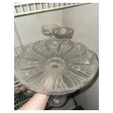Crystal Cut Glass Pedestal Compotes (3) with Assorted Stemware - Beaded Rim & Starburst Pattern
